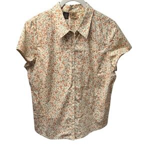 Rafaella Sport Womens Orange Floral Short Sleeve Button Down Shirt Size 12